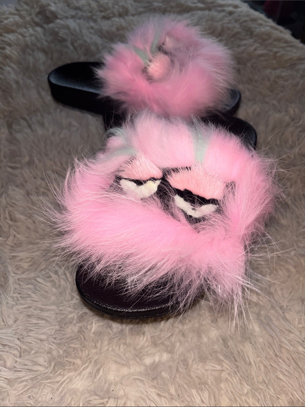Cape Robbin Pink Fuzzy Eye Slide Sandals